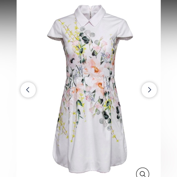 Ted Baker Elegance Print white fit and flare white dress - Picture 1 of 8